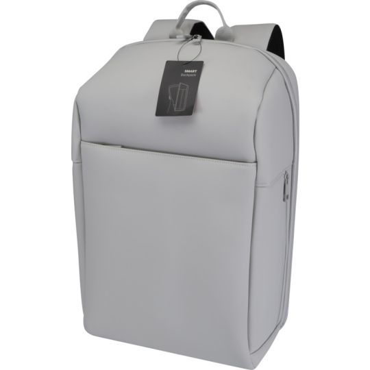 Sac à dos antivol personnalisé gris clair en toile 900D recyclée GRS avec poignée et poche frontale zippée