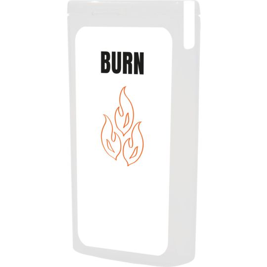 Kit brûlures personnalisable MiniKit en boîtier blanc translucide avec étiquette BURN et flammes orange