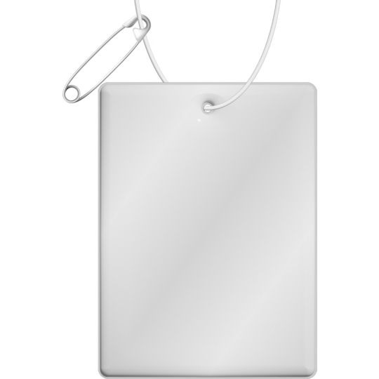 Réflecteur piéton personnalisé en TPU rectangulaire blanc argenté suspendu à un cordon blanc avec épingle