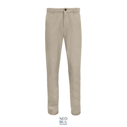Pantalon chino femme personnalisé GUSTAVE WOMEN beige vu de face, coupe droite en twill de coton stretch