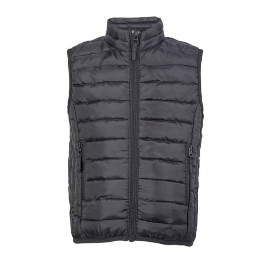Doudoune sans manches enfant personnalisable noire, matelassage horizontal, col montant et poches zippées