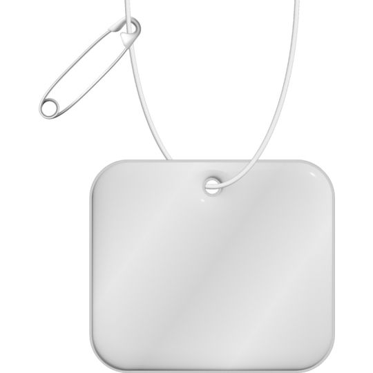 Accessoire réfléchissant rectangulaire XL en PVC blanc aux angles arrondis avec œillet, cordon et épingle