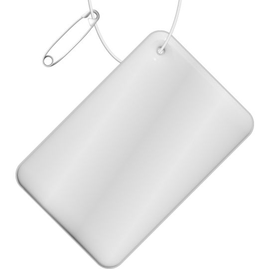 Attache réfléchissante publicitaire en TPU blanc argenté rectangulaire avec cordon et épingle de sûreté