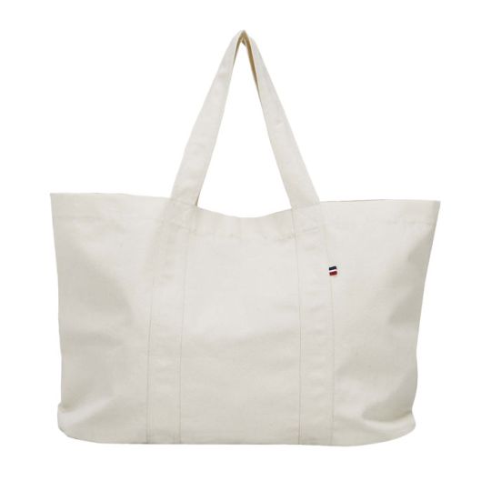 Grand sac cabas personnalisé TRISTAN XL en coton recyclé coloris naturel avec galon tricolore, vue de face