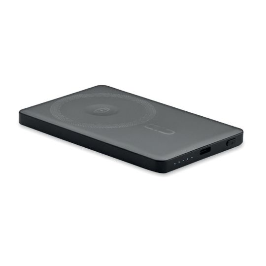 Batterie externe magnétique CORE noire en aluminium recyclé, format extra-plat avec zone de recharge sans fil