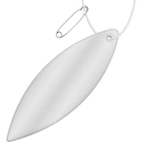 Réflecteur personnalisé en TPU en forme de feuille effilée blanc argenté, suspendu par sa pointe avec épingle