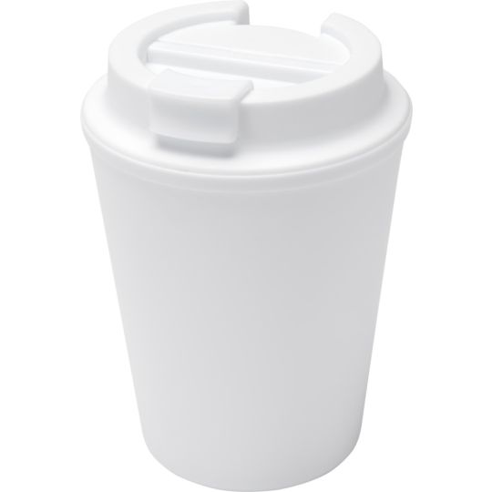 Gobelet réutilisable Newport blanc brillant à double paroi avec couvercle vissé et ouverture pour boire
