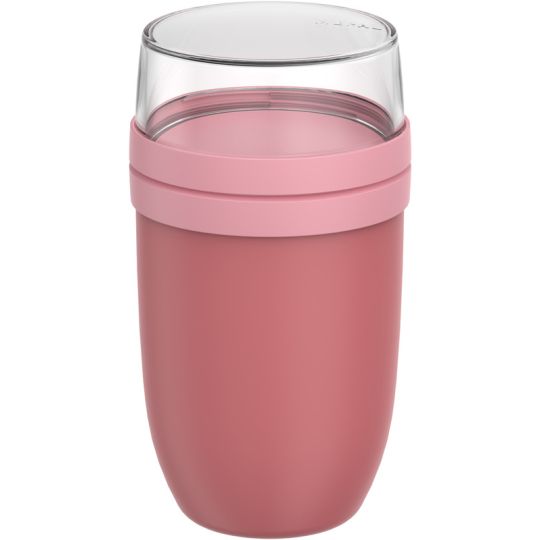 Lunch box personnalisée Mepal Ellipse rose avec compartiment supérieur transparent, vue de face sur fond blanc