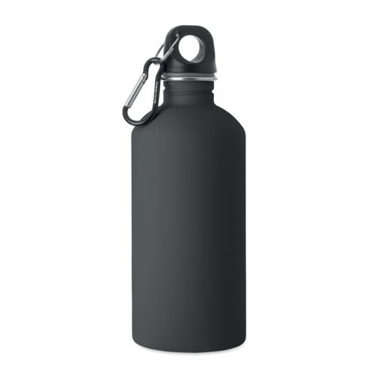Gourde inox personnalisée REMID MOSS SOFT noire mate 500 ml avec bouchon à anneau et mousqueton noir