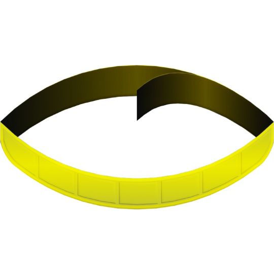 Bande réfléchissante personnalisable jaune néon à scratch, enroulée en boucle avec sa face intérieure noire