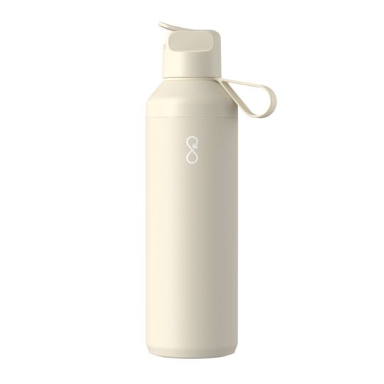 Gourde isotherme Ocean Bottle Peak GO coloris grès avec couvercle à paille rabattable et boucle de transport
