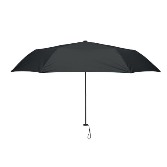 Parapluie pliant ultra léger noir ouvert, toile en pongée 30D et baleines en fibre de carbone, vue de côté