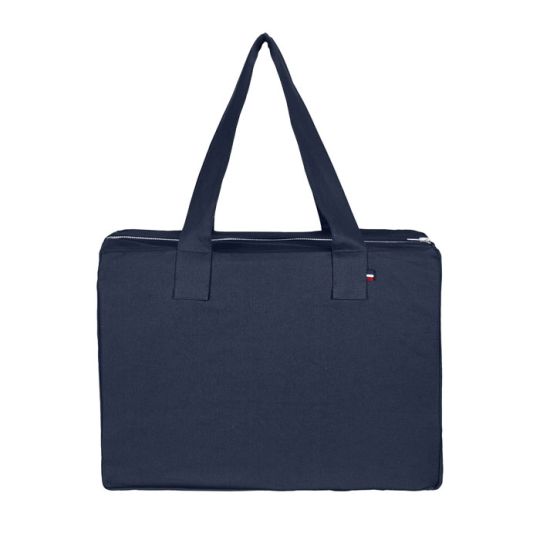 Sac week-end personnalisé FELIX bleu marine en coton recyclé avec fermeture zippée et anses, vue de face