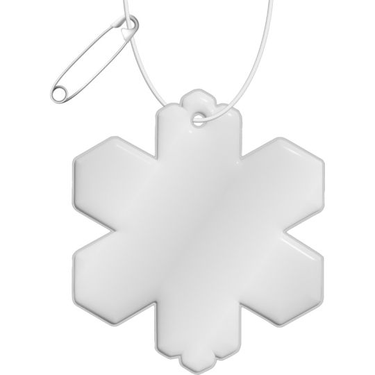 Attache réfléchissante flocon de neige en PVC blanc à six branches avec cordon et épingle, goodies d'hiver personnalisé