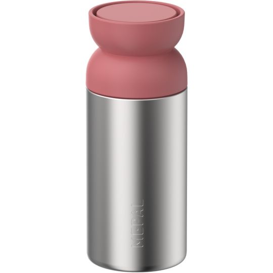 Mug isotherme personnalisé Mepal Ellipse 350 ml en inox brossé avec couvercle rose aux courbes en sablier