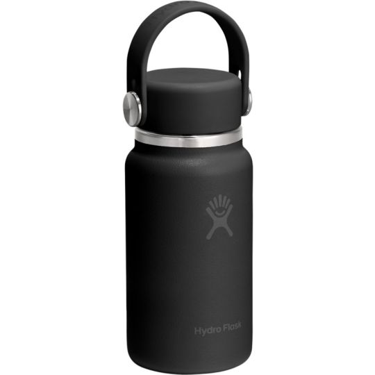 Bouteille isotherme publicitaire Hydro Flask Micro Hydro 200 ml noir mat avec bouchon à poignée souple et bague inox
