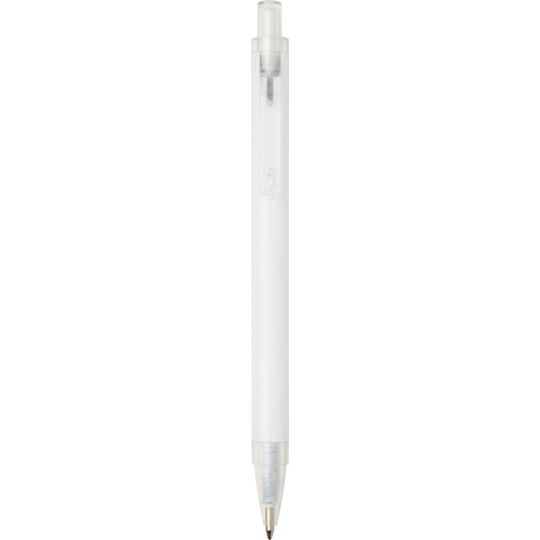 Stylo aluminium recyclé personnalisé SPECTRUM blanc avec clip, bouton-poussoir et pointe translucide, vue de face