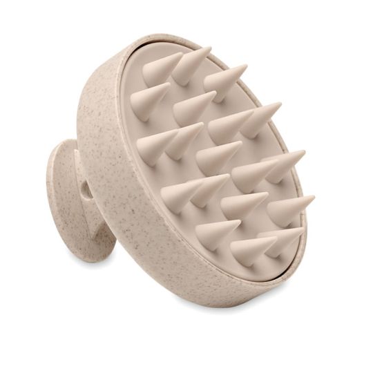 Brosse de massage du cuir chevelu MASSAGE beige avec picots souples en silicone et poignée arrondie en PP