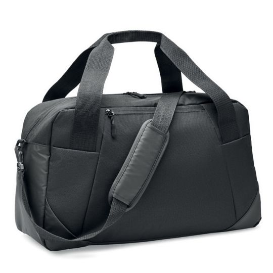 Sac de sport personnalisé noir en ripstop 300D avec anses, bandoulière et poche avant zippée