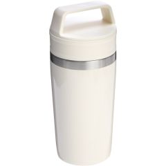 Mug de voyage isotherme Stanley 350ml blanc crème avec poignée de transport et anneau acier inoxydable personnalisable pour logo entreprise