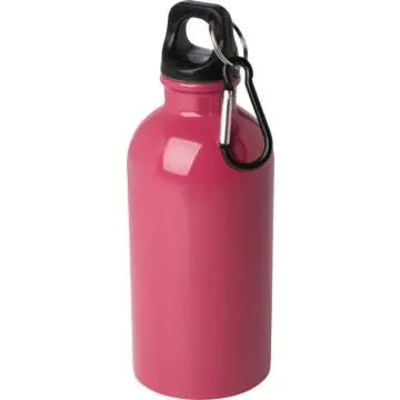 Bouteille d'eau personnalisable de 400 ml simple paroi en acier recyclé certifié RCS avec mousqueton - Oregon 