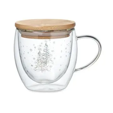 Tasse Noël Borosilicate Double Paroi Motif Sapin Couvercle Bambou - Sian 220ml