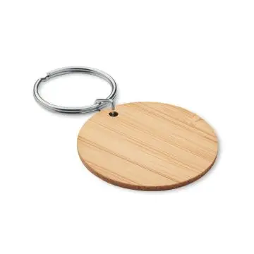 Porte-clés rond en bambou Ø 4 cm avec anneau métal personnalisable