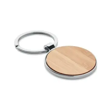Porte Clé Rond Personnalisé En Alliage Zinc Avec Surface Bambou - BALLARAT 