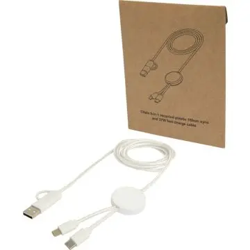 Câble publicitaire 5 en 1 en plastique recyclé de 150 cm pour la synchronisation des données et la charge rapide de 27 W - Citala 