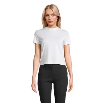 T-shirt court femme col rond épais en coton personnalisé – LILIA
