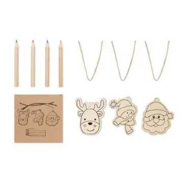 Kit Créatif de Noël - Décorations en Bois à Colorier & Crayons Inclus