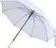 Parapluie golf personnalisé blanc ouvert avec liseré réfléchissant gris et poignée claire à bouton automatique