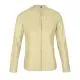 Chemise femme personnalisée beige à col mao et patte de boutonnage cachée, manches longues, présentée à plat