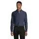 Chemise en jean homme personnalisée BARRY MEN en denim brut indigo, portée boutonnée avec un pantalon noir
