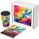 Coffret cadeau personnalisé avec boîte blanche Thank You, gobelet à couvercle noir et carnet A5 aux motifs multicolores