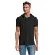 Homme portant le polo PHOENIX MEN noir à coupe ajustée en piqué stretch, patte trois boutons, vue de face
