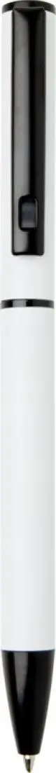 Stylo aluminium personnalisable Verton au corps blanc laqué, clip, anneau central et embout noirs, vu de face