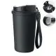 Mug isotherme personnalisé NAKANO noir mat avec couvercle anti-fuite, dragonne et intérieur céramique blanc