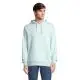 Sweat à capuche unisexe personnalisable bleu clair en coton porté de face avec poche kangourou et cordon