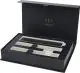 Coffret cadeau Parker IM Essentials noir ouvert, logo Parker doré et calage crème pour stylo roller et stylo bille