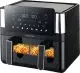 Friteuse à air double personnalisable Prixton Cook Organics noire à double affichage et hublot sur deux compartiments