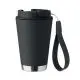 Gobelet personnalisable noir mat double paroi 300ml TOPIZ avec dragonne RPET et base acier inoxydable recyclé objet publicitaire écologique