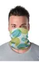 Tour de cou sport personnalisé Davi porté sur le visage, imprimé en sublimation de feuillages bleus et verts