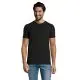 T-shirt stretch personnalisé noir pour homme, col rond côtelé et manches courtes, porté de face avec un jean