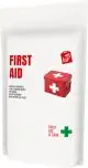 Kit de premiers secours personnalisable en pochette papier blanche avec étiquette First Aid rouge et croix verte