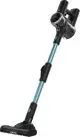 Aspirateur publicitaire Prixton Flex Ultimate debout avec tube bleu clair, bloc moteur noir et brosse au sol