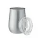 Mug inox personnalisé argent mat en acier recyclé, forme galbée et couvercle transparent coulissant à côté