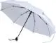 Parapluie pliable publicitaire blanc ouvert avec toile RPET, baleines noires et poignée gainée à dragonne