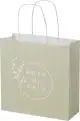 Petit sac kraft personnalisé blanc imprimé vert sauge, logo Botanicals blanc et poignées torsadées blanches