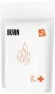 Kit brûlure personnalisé MiniKit en pochette papier blanche imprimée BURN, flammes et croix orange